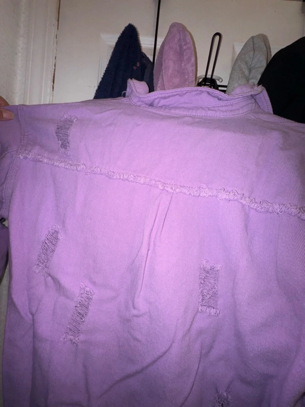 Lavender Distressed Button-Up Jacket - Picture 10 of 11